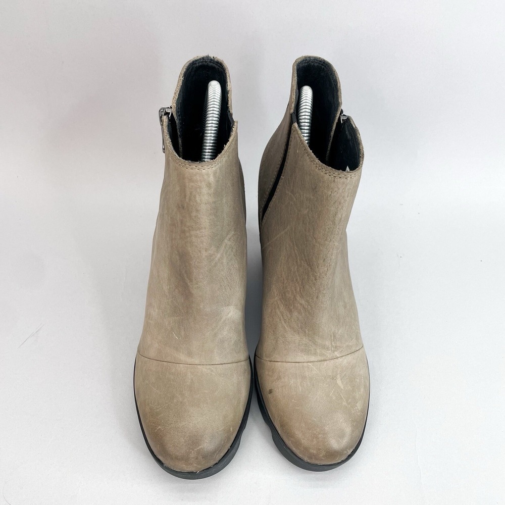 Sorel Boots Womens 7 Joan Uptown Zip Wedge Booties Distressed Gray Leather Heels - Picture 3 of 12